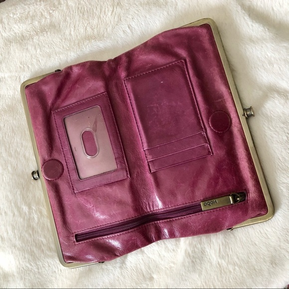 Burgundy leather Hobo wallet with stitching design - Picture 3 of 9